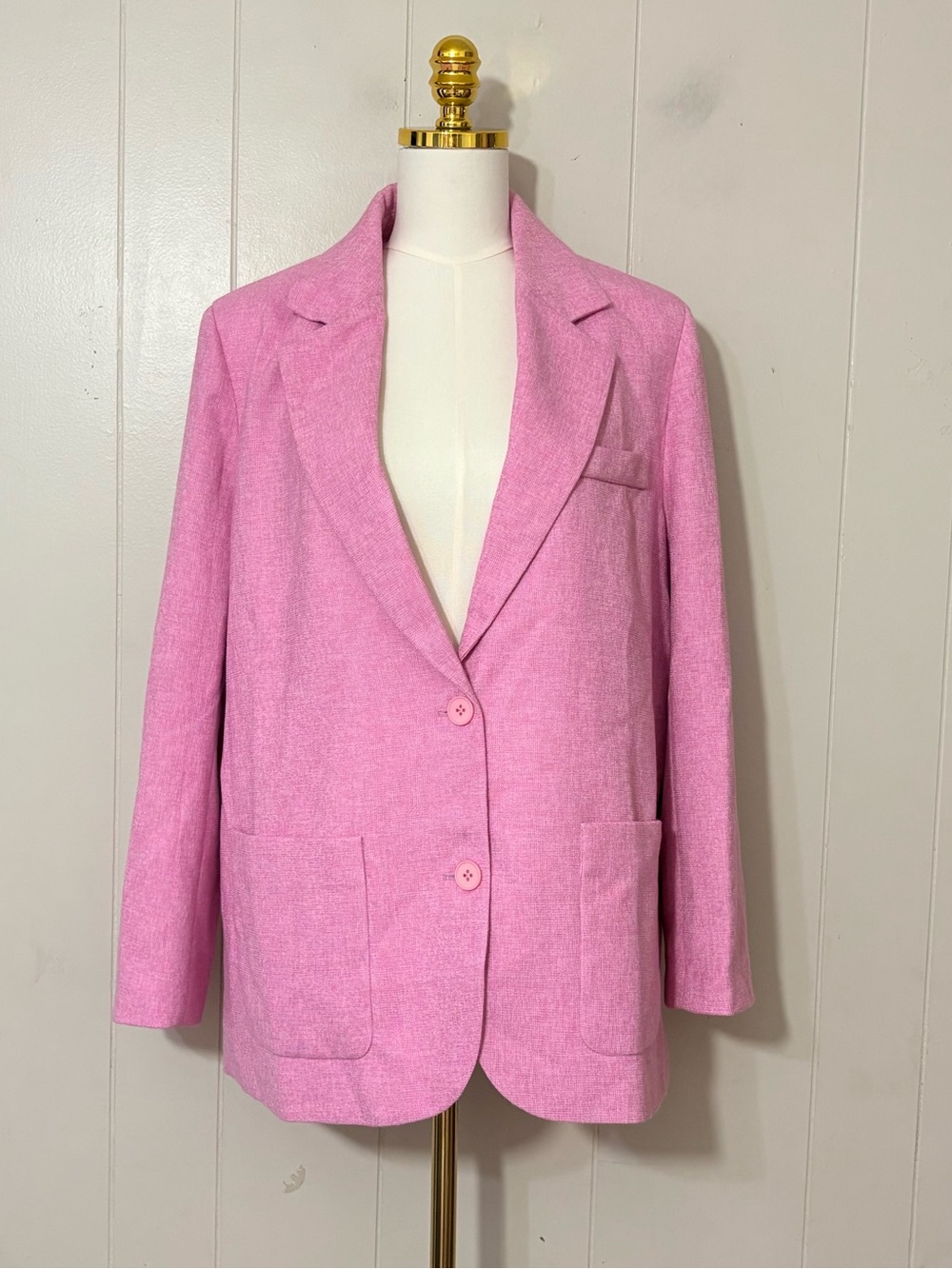 RIHOAS Pink Oversized Blazer Jacket Large NWT Single Breasted Career Office Coat